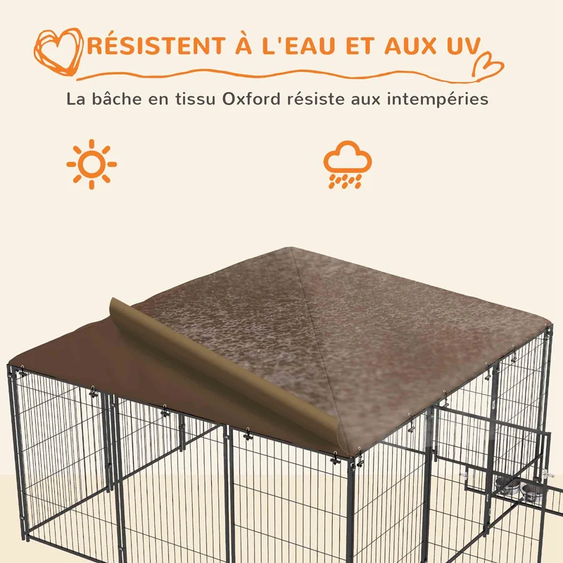 Chenil extérieur pour chiens sécurisé 211 x 211 x 151 cm imperméable facile à monter style contemporain en acier noir 21_0007286