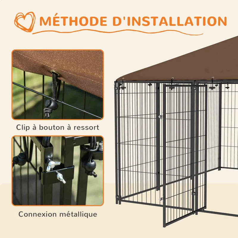 Chenil extérieur pour chiens sécurisé 211 x 211 x 151 cm imperméable facile à monter style contemporain en acier noir 21_0007286