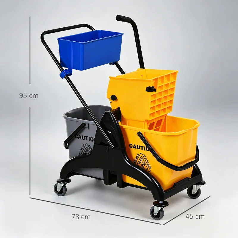 Chariot de ménage professionnel 78 x 45 x 95 cm essoreuse latérale 26 l rangement intégré moderne en polypropylène jaune 21_0000929
