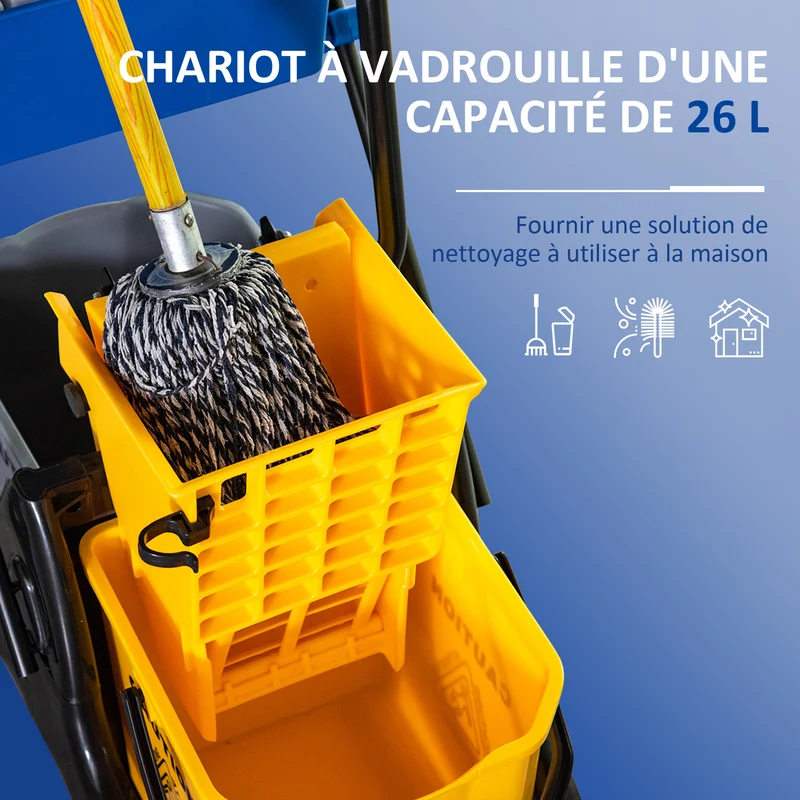 Chariot de ménage professionnel 78 x 45 x 95 cm essoreuse latérale 26 l rangement intégré moderne en polypropylène jaune 21_0000929