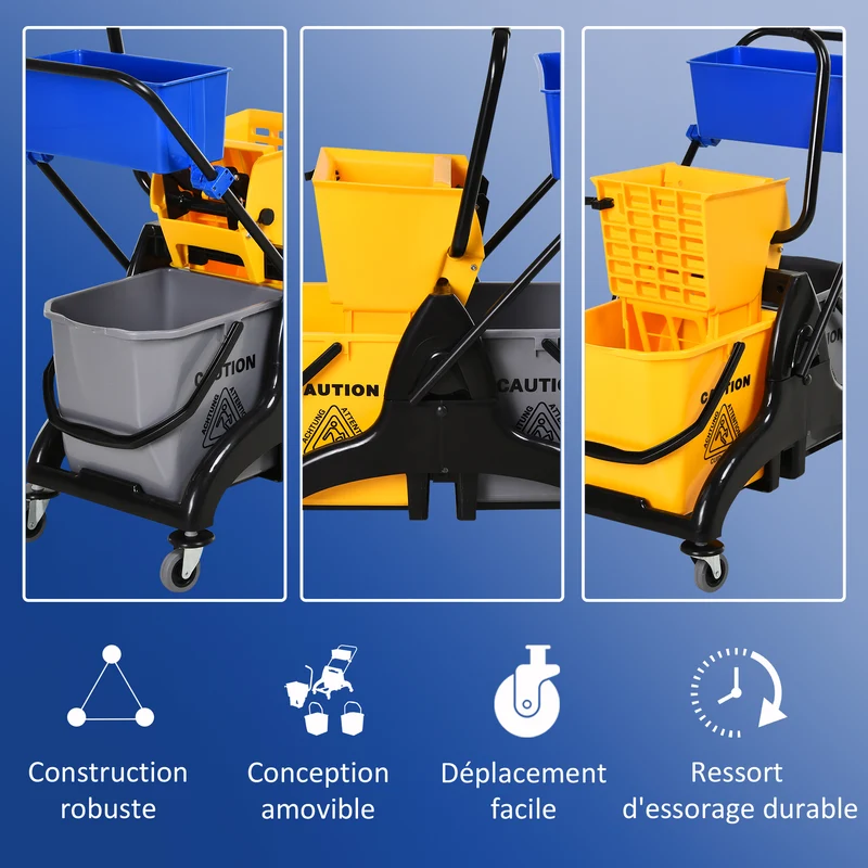 Chariot de ménage professionnel 78 x 45 x 95 cm essoreuse latérale 26 l rangement intégré moderne en polypropylène jaune 21_0000929