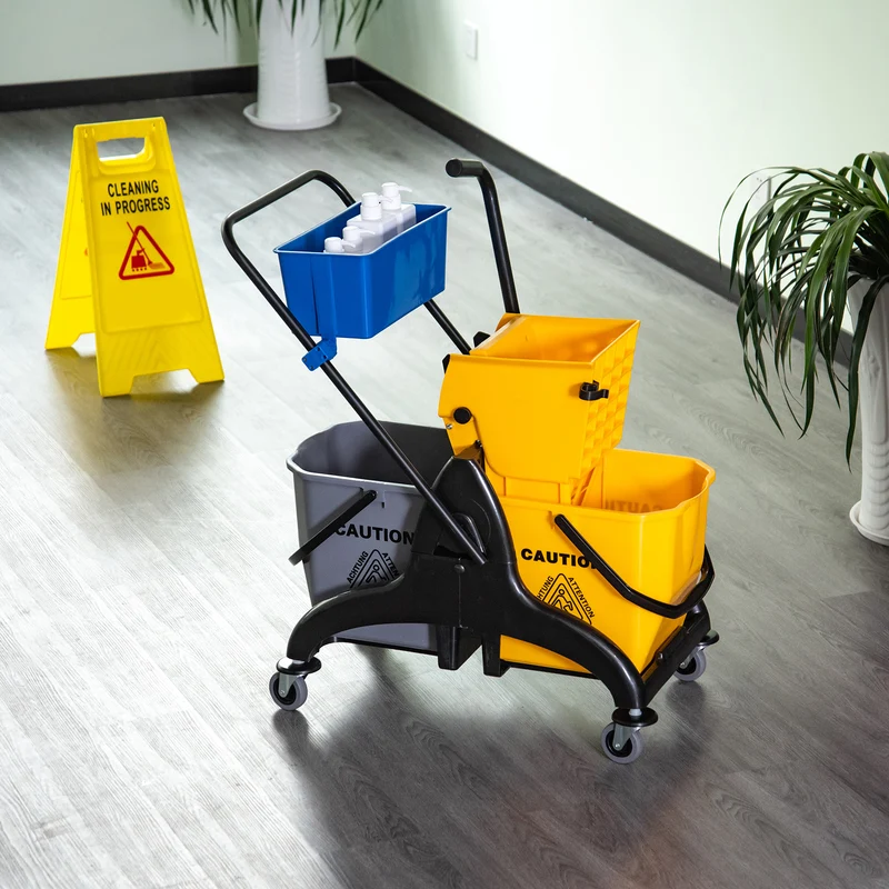 Chariot de ménage professionnel 78 x 45 x 95 cm essoreuse latérale 26 l rangement intégré moderne en polypropylène jaune 21_0000929