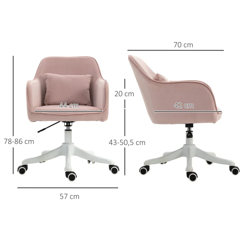 Chaise de bureau pivotante réglable 55 x 70 x 78-86 cm coussin lombaire massant contemporain en polyester rose poudré 21_0006185