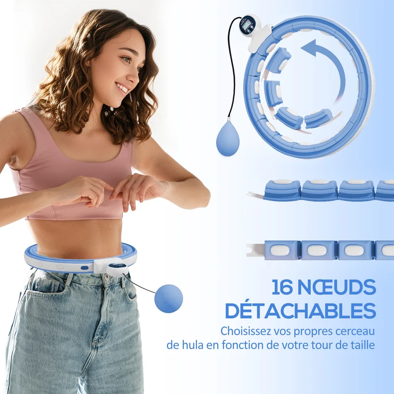 Cerceau de sport massant réglable 76 x 113 x 4,5 cm massage 360° tonifie taille contemporain épuré en abs bleu clair 21_0006920
