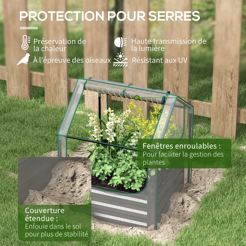 Carré potager surélevé mini serre 70 x 70 x 90 cm fond ouvert accès facile contemporain en acier galvanisé gris foncé 21_0004373