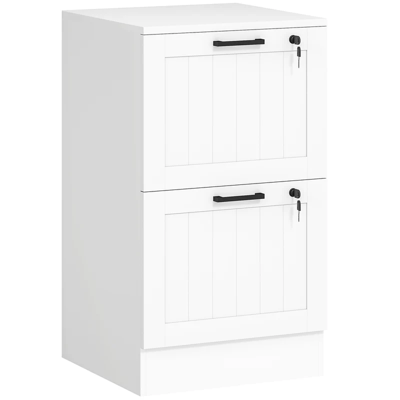 Caisson de bureau 40 x 40 x 71 cm 2 tiroirs verrouillables pour dossiers support imprimante moderne épuré en MDF blanc 21_0006401