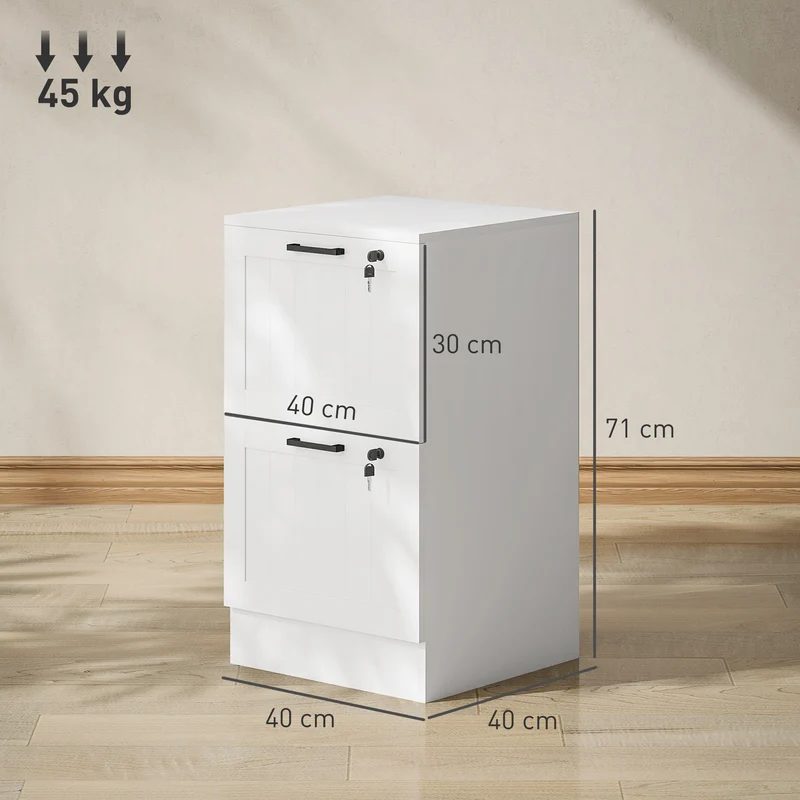 Caisson de bureau 40 x 40 x 71 cm 2 tiroirs verrouillables pour dossiers support imprimante moderne épuré en MDF blanc 21_0006401