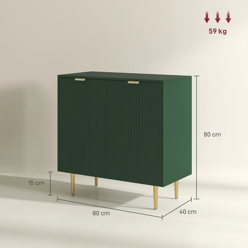 Buffet de cuisine 80 x 40 x 80 cm étagère réglable pieds métalliques surélevés entrée design épuré en MDF vert olive 21_0003272