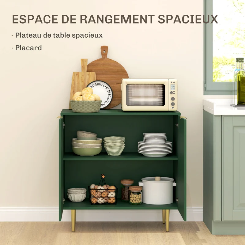Buffet de cuisine 80 x 40 x 80 cm étagère réglable pieds métalliques surélevés entrée design épuré en MDF vert olive 21_0003272
