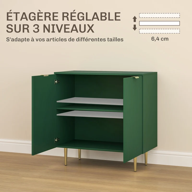 Buffet de cuisine 80 x 40 x 80 cm étagère réglable pieds métalliques surélevés entrée design épuré en MDF vert olive 21_0003272