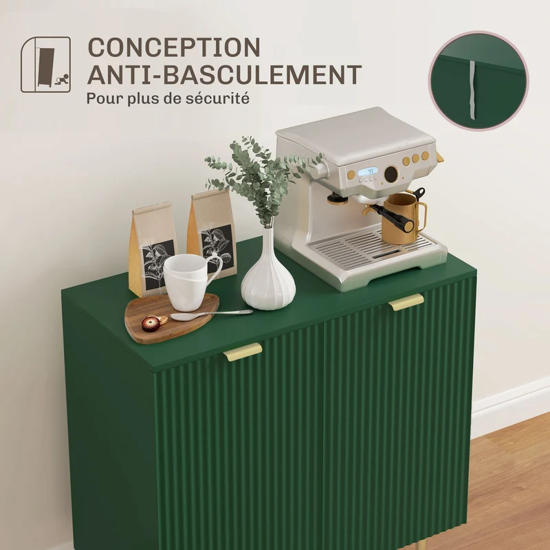 Buffet de cuisine 80 x 40 x 80 cm étagère réglable pieds métalliques surélevés entrée design épuré en MDF vert olive 21_0003272