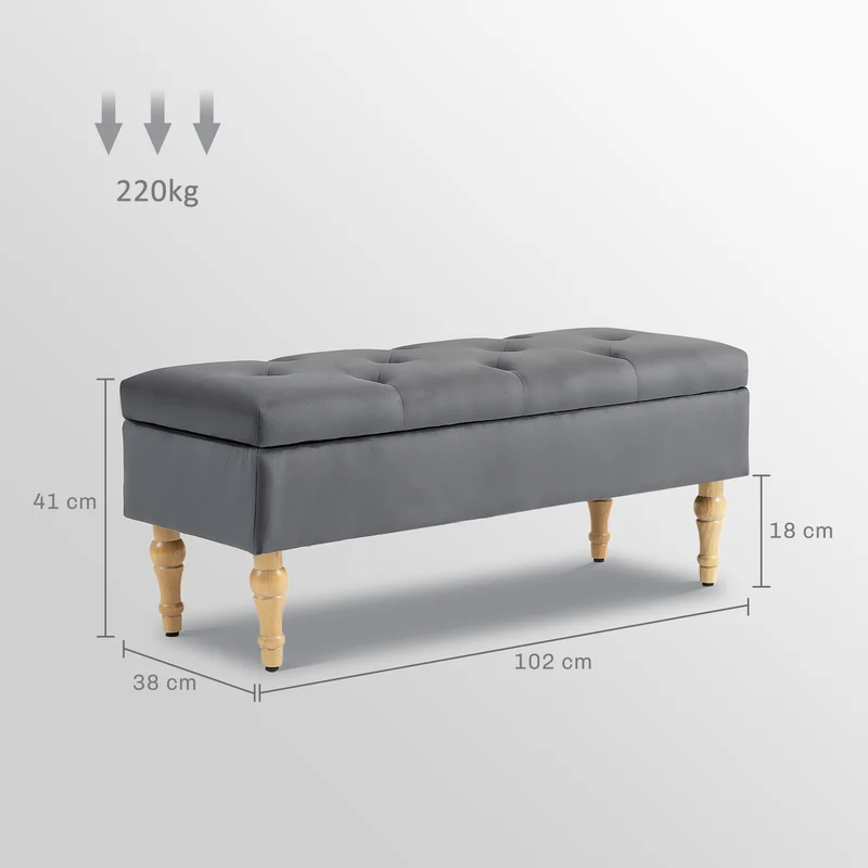 Banquette coffre 102 x 38 x 41 cm 38 l assise capitonnée style scandinave moderne ambiance cosy en velours gris foncé 21_0002952