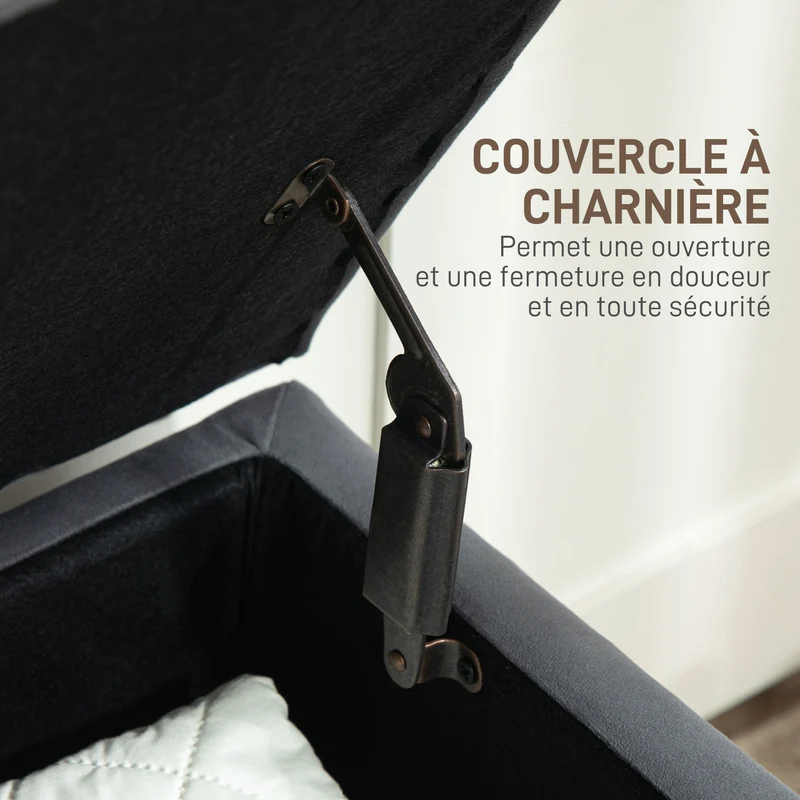 Banquette coffre 102 x 38 x 41 cm 38 l assise capitonnée style scandinave moderne ambiance cosy en velours gris foncé 21_0002952