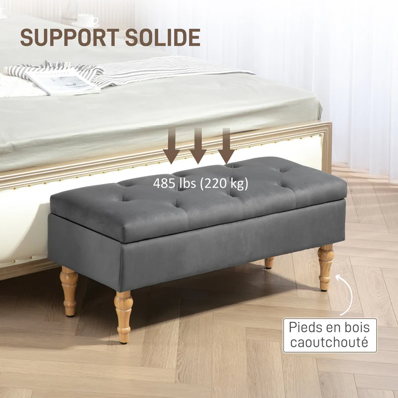Banquette coffre 102 x 38 x 41 cm 38 l assise capitonnée style scandinave moderne ambiance cosy en velours gris foncé 21_0002952