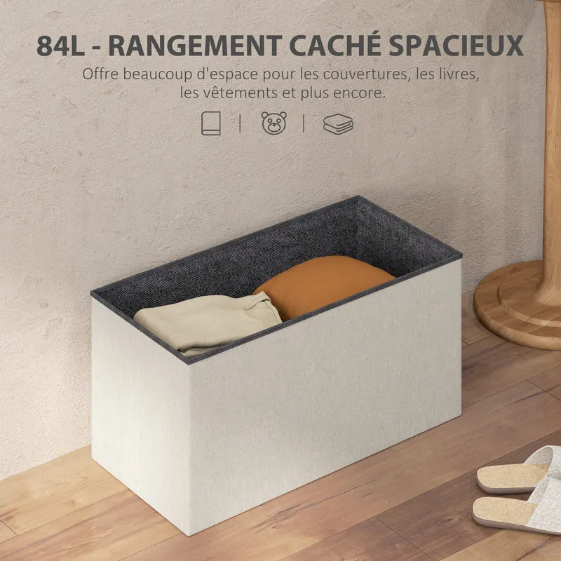 Banc de rangement bout de lit pliable 76 x 38 x 38 cm rangement 84 l assise capitonnée style moderne en polyester crème 21_0002940