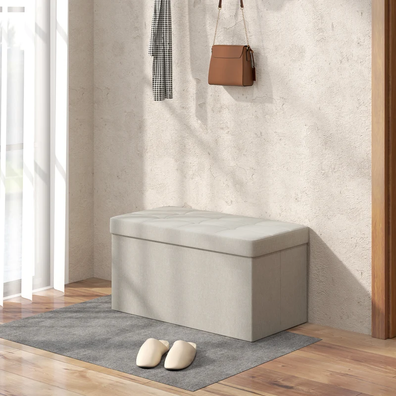 Banc de rangement bout de lit pliable 76 x 38 x 38 cm rangement 84 l assise capitonnée style moderne en polyester crème 21_0002940