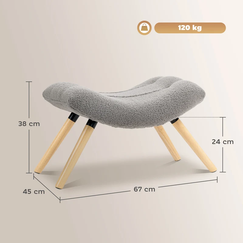 Tabouret repose-pieds salon 67 x 45 x 38 cm assise rembourrée confortable moderne scandinave en polyester gris clair 21_0002951