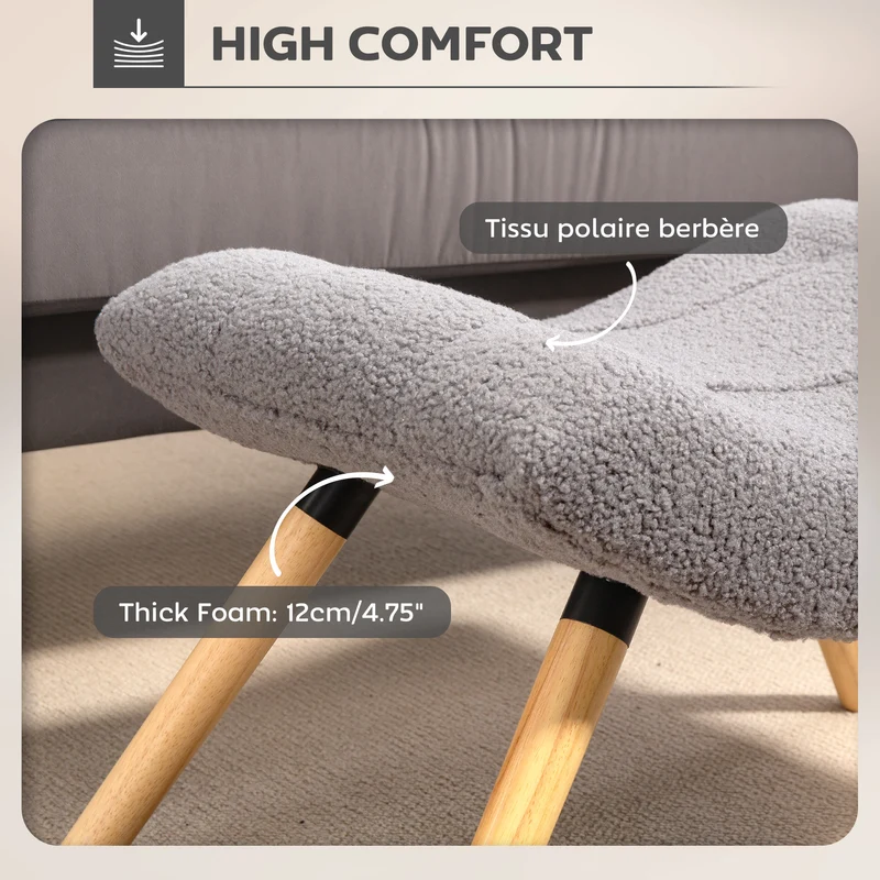 Tabouret repose-pieds salon 67 x 45 x 38 cm assise rembourrée confortable moderne scandinave en polyester gris clair 21_0002951
