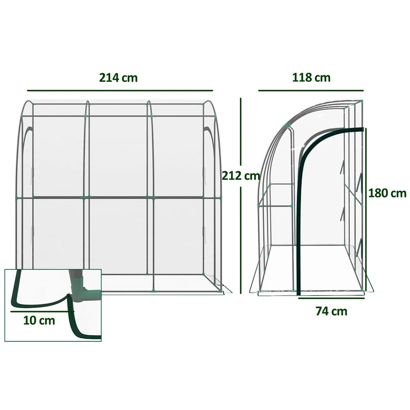 Serre adossée jardin balcon 214 x 118 x 212 cm protection anti-uv avec bâche renforcée contemporain en PVC transparent 21_0004233