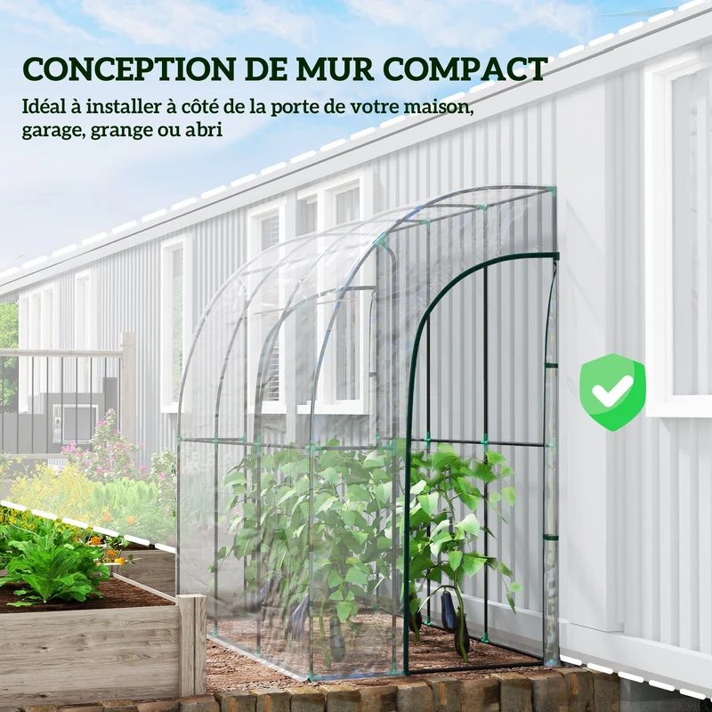Serre adossée jardin balcon 214 x 118 x 212 cm protection anti-uv avec bâche renforcée contemporain en PVC transparent 21_0004233