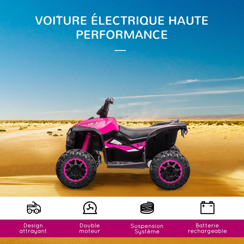 Quad électrique enfant extérieur 83 x 53 x 55.5 cm siège très ergonomique vitesse 6 km/h design contemporain en PP rose 21_0000520