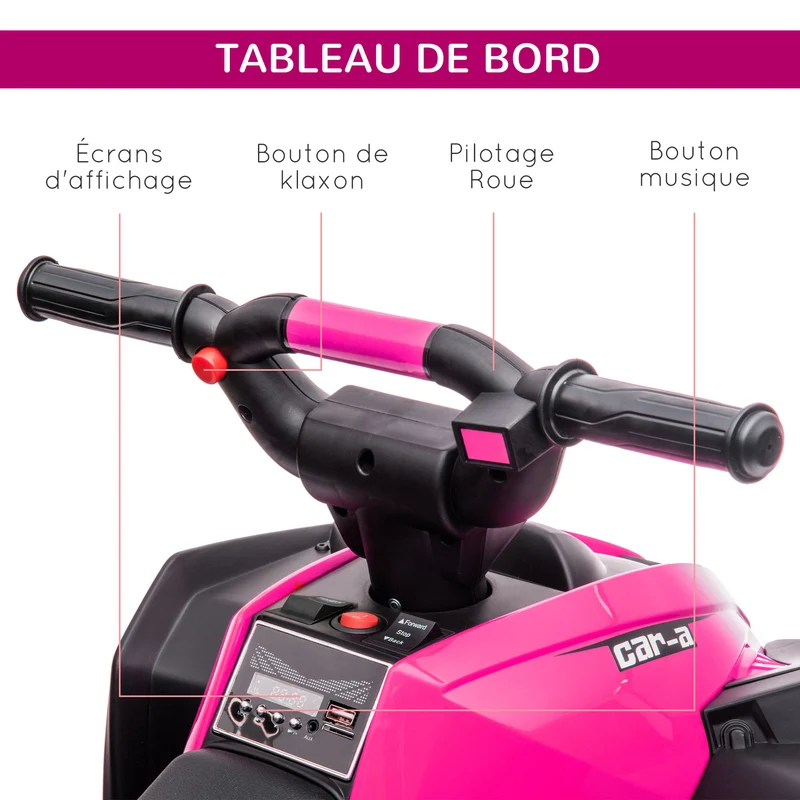 Quad électrique enfant extérieur 83 x 53 x 55.5 cm siège très ergonomique vitesse 6 km/h design contemporain en PP rose 21_0000520