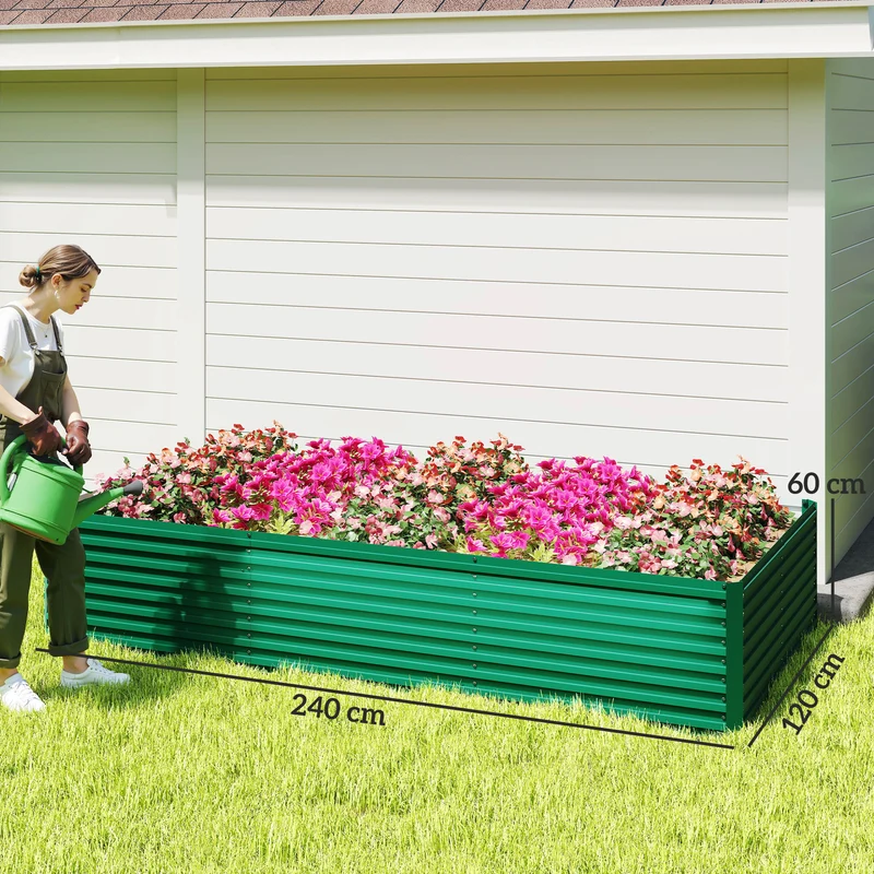 Potager surélevé rectangulaire jardin 240 x 120 x 60 cm fond ouvert favorise racines robuste stable design en acier vert 21_0005506