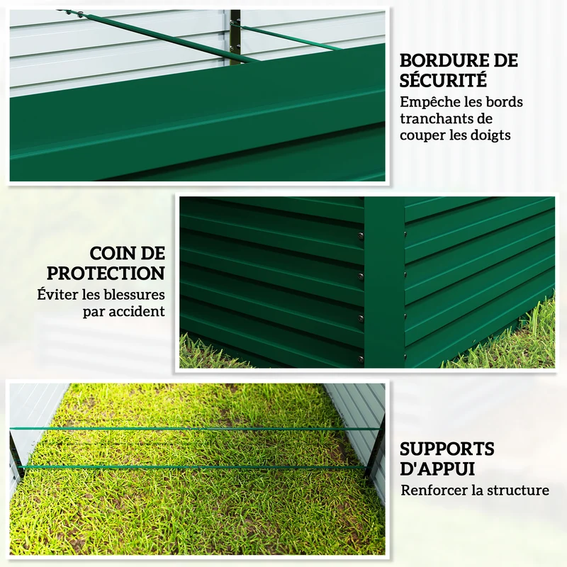 Potager surélevé rectangulaire jardin 240 x 120 x 60 cm fond ouvert favorise racines robuste stable design en acier vert 21_0005506
