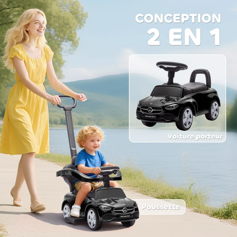 Porteur voiturette pour enfant 91 x 40 x 83 cm barrière amovible poignée parentale amovible moderne design en PP noir 21_0000648
