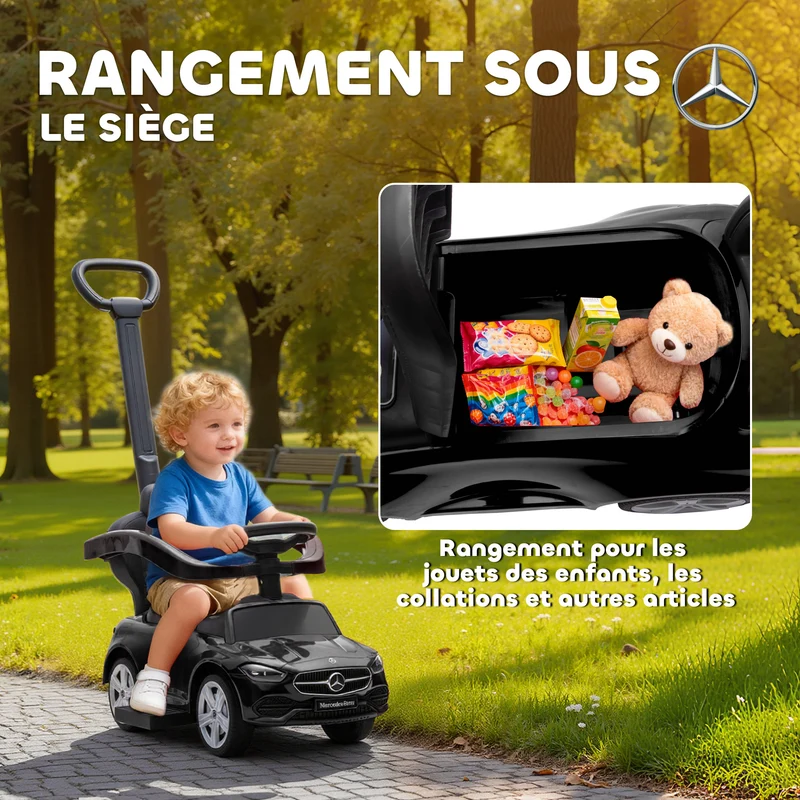 Porteur voiturette pour enfant 91 x 40 x 83 cm barrière amovible poignée parentale amovible moderne design en PP noir 21_0000648