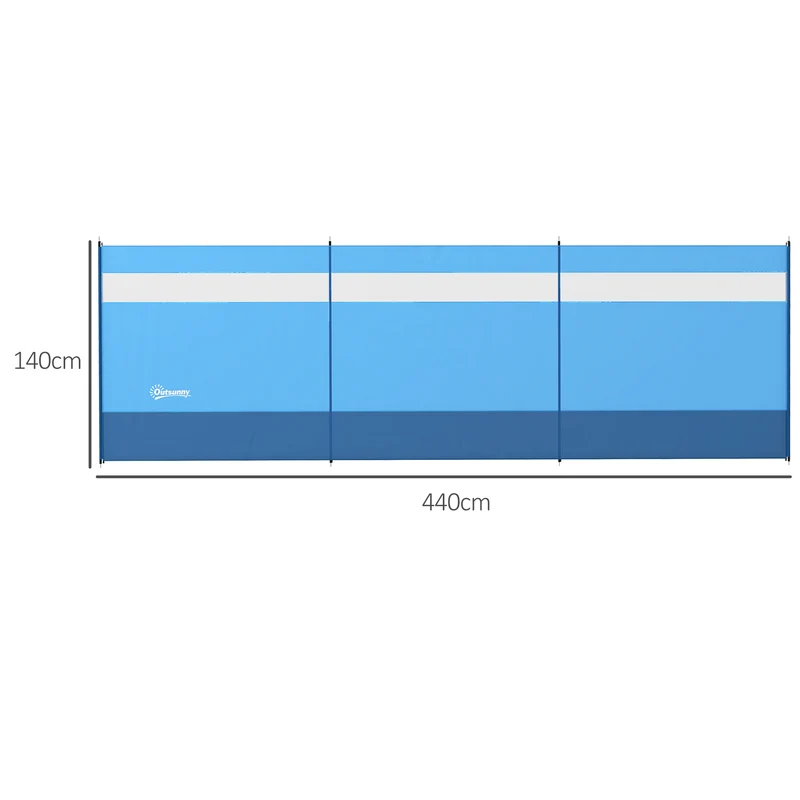 Paravent brise-vent camping 440 x 140 cm protection contre le vent avec sac installation rapide design en polyester bleu 21_0006509