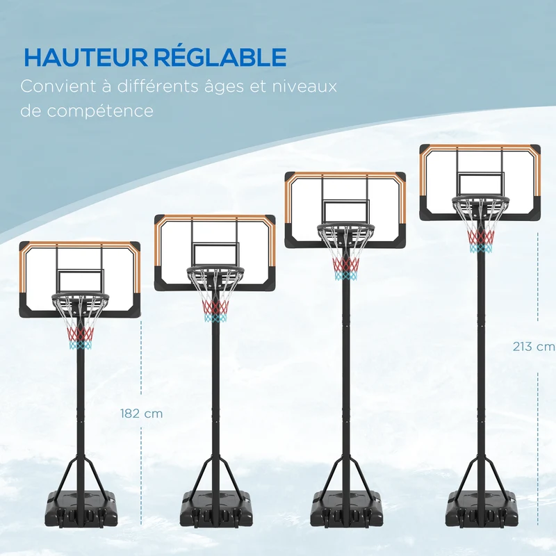 Panier de basket sur pied réglable 71 x 74 x 243 cm base lestable roulettes moderne contemporain extérieur en acier noir 21_0006615