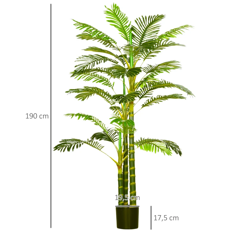 Palmier artificiel intérieur extérieur 19.5 x 19.5 x 190 cm sans entretien avec pot décoratif contemporain en PP vert 21_0001259