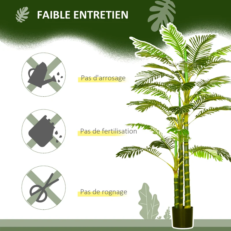 Palmier artificiel intérieur extérieur 19.5 x 19.5 x 190 cm sans entretien avec pot décoratif contemporain en PP vert 21_0001259