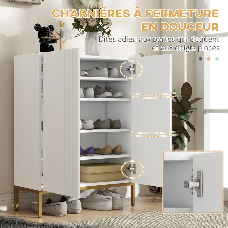 Meuble à chaussures entrée 72 x 31,5 x 95 cm fermeture douce étagères réglables moderne en panneau de particules blanc 21_0002709