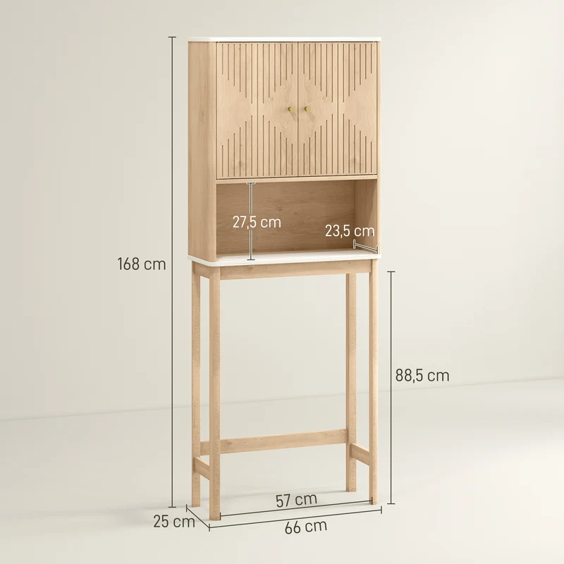 Meuble pour wc dessus de toilette 66 x 25 x 168 cm étagères réglables gain de place contemporain sécurisé en MDF chêne 21_0002105