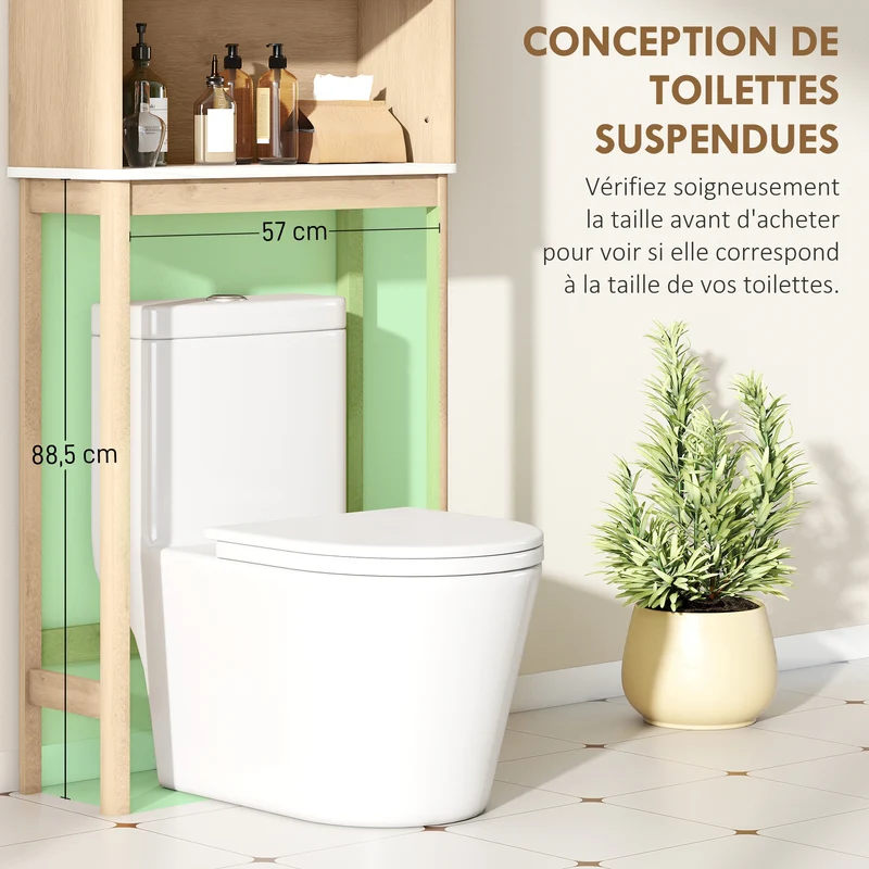 Meuble pour wc dessus de toilette 66 x 25 x 168 cm étagères réglables gain de place contemporain sécurisé en MDF chêne 21_0002105