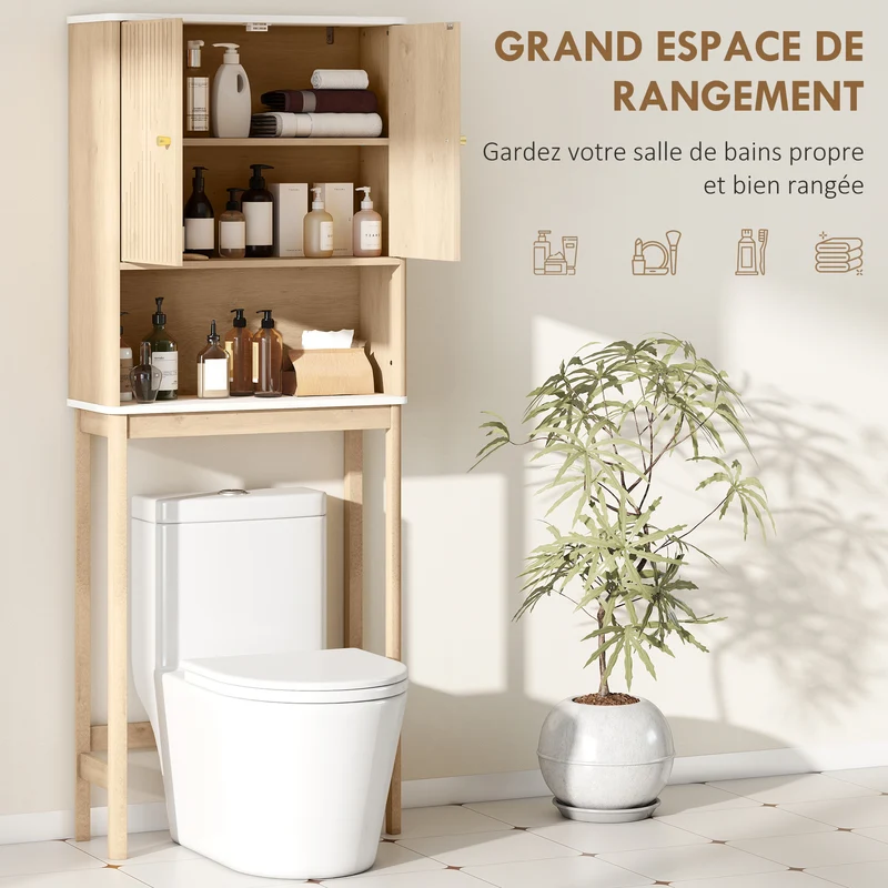 Meuble pour wc dessus de toilette 66 x 25 x 168 cm étagères réglables gain de place contemporain sécurisé en MDF chêne 21_0002105