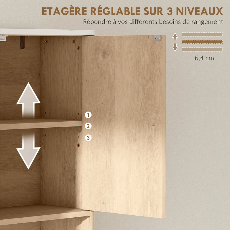 Meuble pour wc dessus de toilette 66 x 25 x 168 cm étagères réglables gain de place contemporain sécurisé en MDF chêne 21_0002105