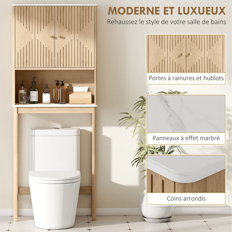 Meuble pour wc dessus de toilette 66 x 25 x 168 cm étagères réglables gain de place contemporain sécurisé en MDF chêne 21_0002105