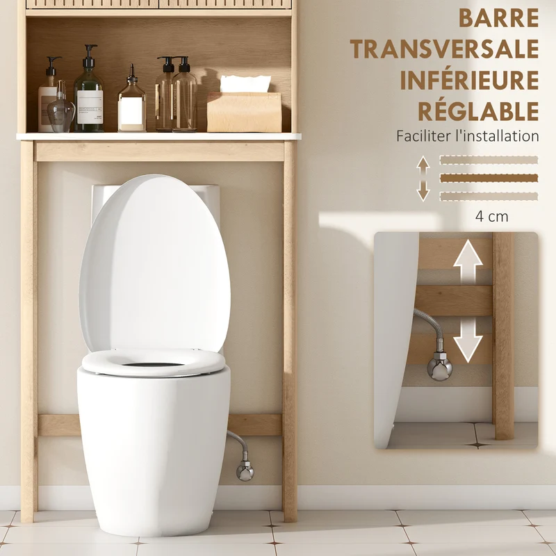 Meuble pour wc dessus de toilette 66 x 25 x 168 cm étagères réglables gain de place contemporain sécurisé en MDF chêne 21_0002105