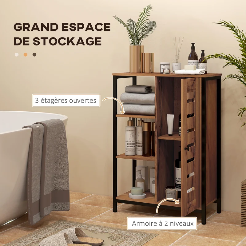 Meuble de salle de bain 60 x 30 x 85 cm gain de place placard ventilé style industriel en panneau de particules marron 21_0001964