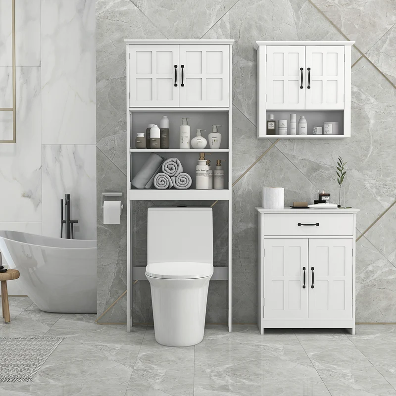 Meuble au-dessus des toilettes vertical 66 x 23 x 178 cm rangement optimisé étagère réglable moderne épuré en MDF blanc 21_0001952