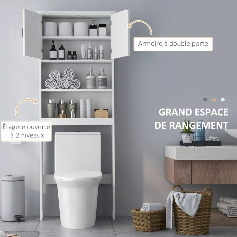 Meuble au-dessus des toilettes vertical 66 x 23 x 178 cm rangement optimisé étagère réglable moderne épuré en MDF blanc 21_0001952