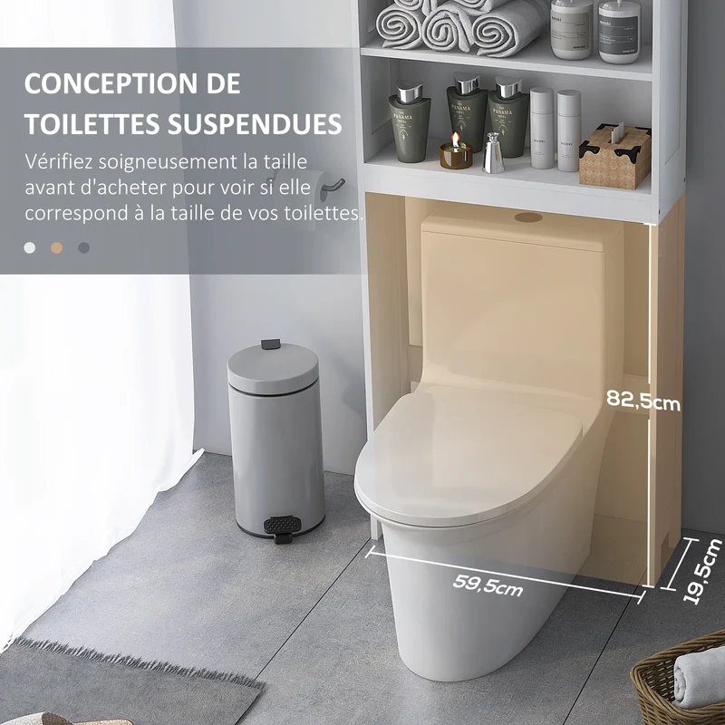 Meuble au-dessus des toilettes vertical 66 x 23 x 178 cm rangement optimisé étagère réglable moderne épuré en MDF blanc 21_0001952