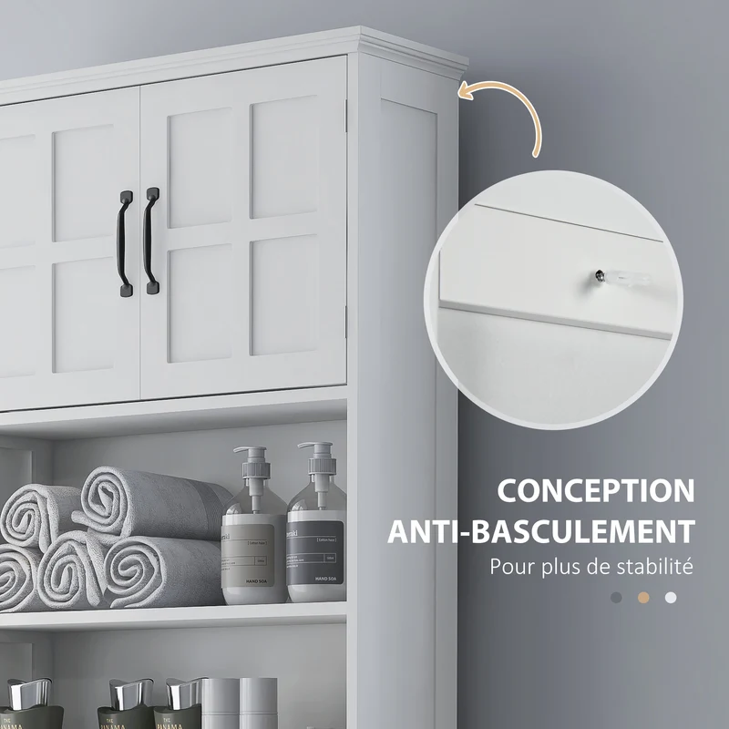 Meuble au-dessus des toilettes vertical 66 x 23 x 178 cm rangement optimisé étagère réglable moderne épuré en MDF blanc 21_0001952