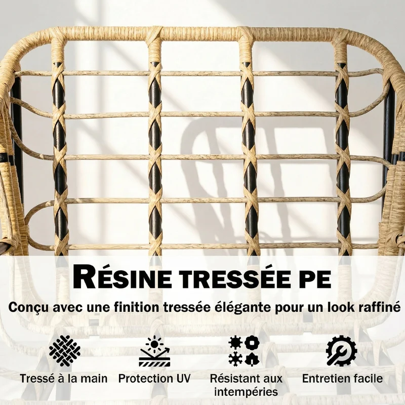 Lot de 3 salon de jardin bistro 62 x 73 x 79 cm confort coussins déhoussables design contemporain en résine tressée kaki 21_0006028