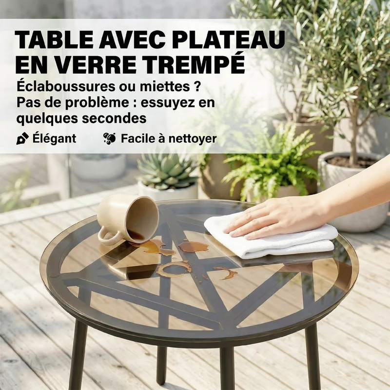Lot de 3 salon de jardin bistro 62 x 73 x 79 cm confort coussins déhoussables design contemporain en résine tressée kaki 21_0006028