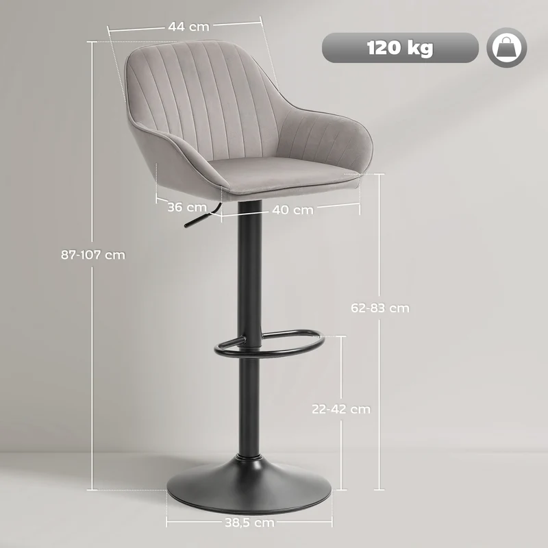 Lot de 2 tabourets de bar 50.5 x 50 x 87-107 cm pivotant 360° dossier rembourré contemporain moderne en polyester gris 21_0003327