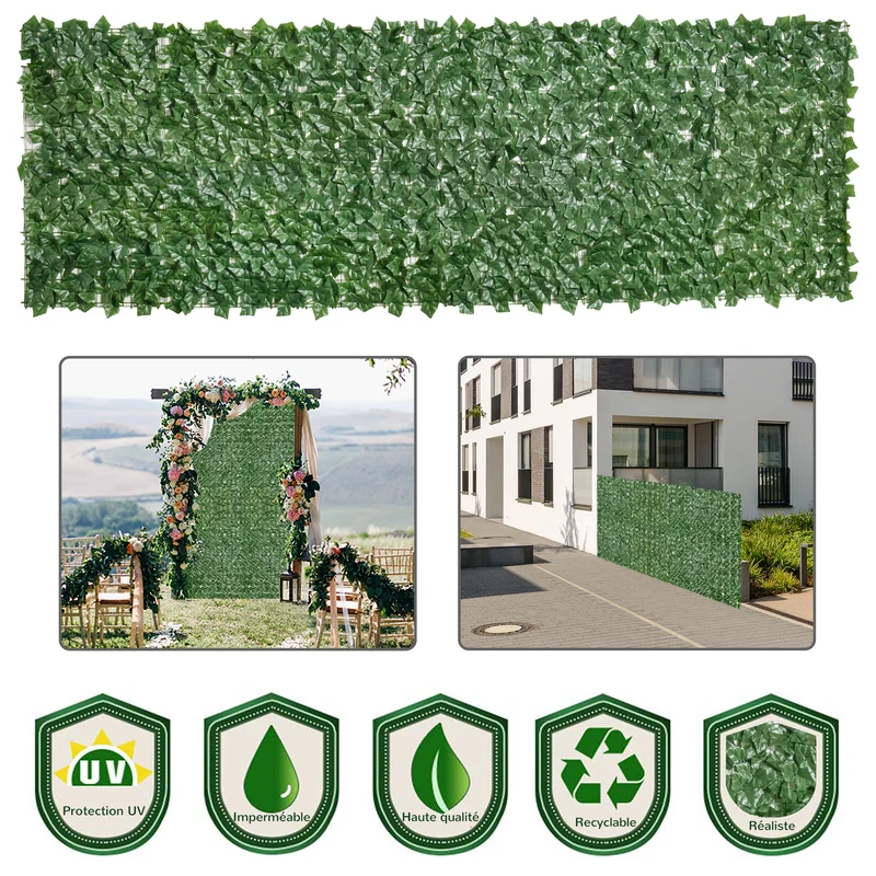 Lot de 2 haies brise vue 300 x 100 cm intimité pour jardin pose facile style contemporain en polyéthylène vert foncé 21_0004013
